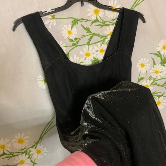 Vintage 90s little silver black cocktail crisscross back flare knee length dress - Picture 5 of 7